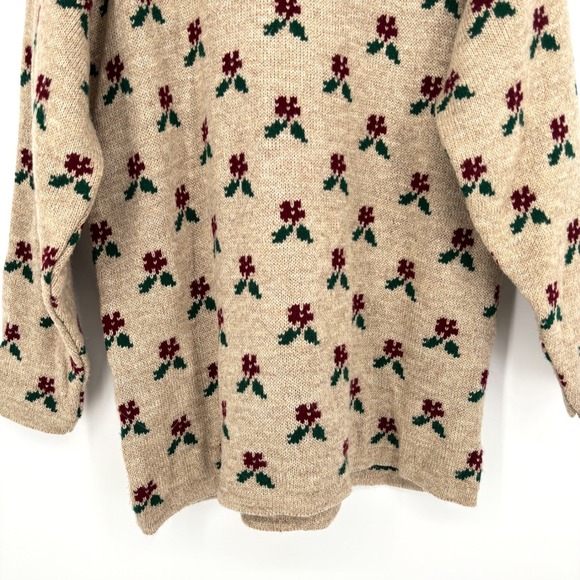 Vintage Dana Scott Pullover Sweater Knit Floral Bow Pattern Beige Red USA Size L - Picture 8 of 11